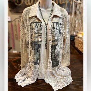 🟠NWT ORIGAMI Cowgirl Long Sleeve Button Up Top with Lace Bottom Tan/Brown S/M